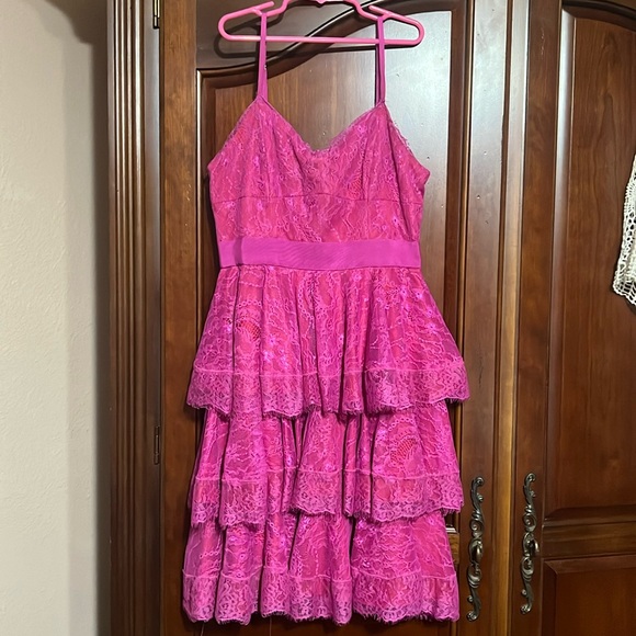 PEARL GEORGINA CHAPMAN of MARCHESA pink lace tiered dress Size 4 - Picture 3 of 8